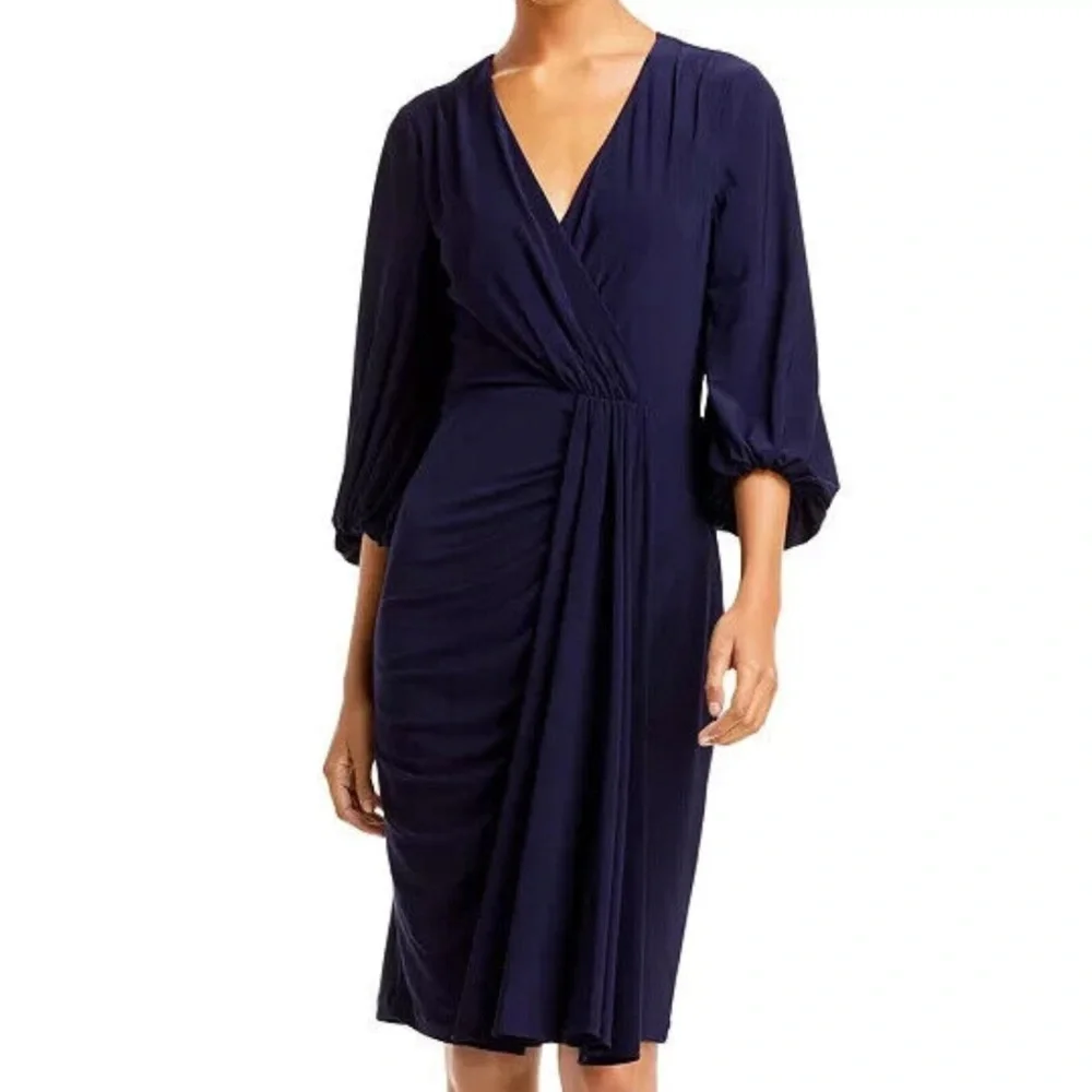 Eliza J Blue Wrap Tie Front Cocktail Dress, 16W - Picture 5 of 6